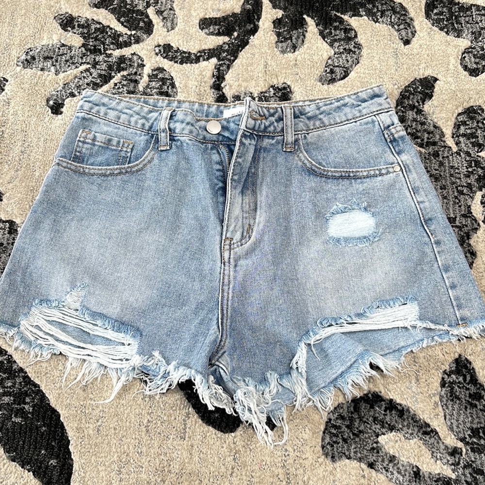 Mele beach cotton hight waisted denim blue shorts size small